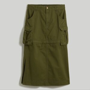 Madewell Cotton Cargo Convertible Midi Skirt in (Re)generative Chino In Loden XL